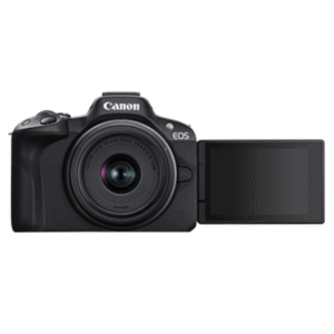 Canon R50 mirrorless camera with 18–45mm lens